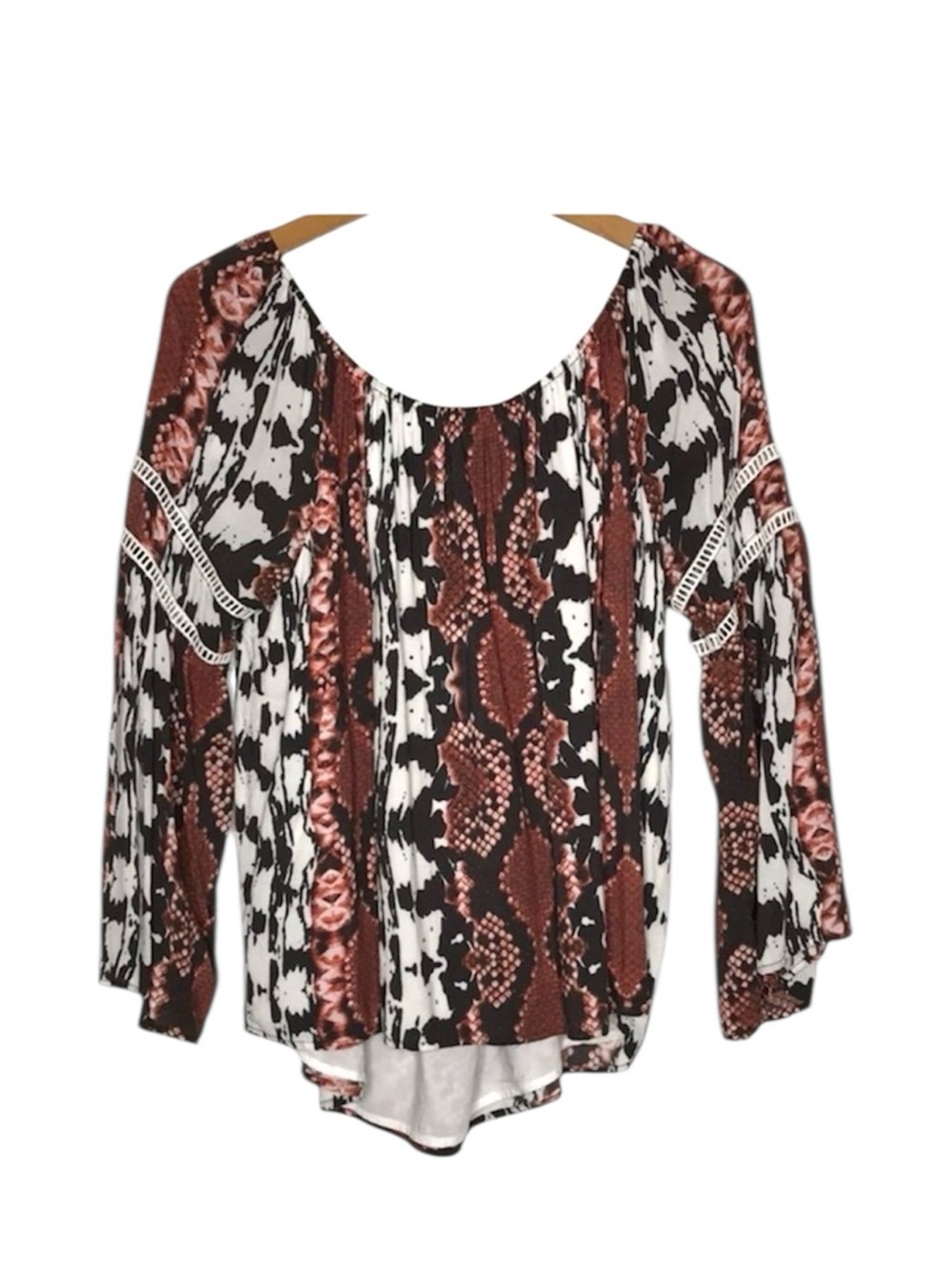 Tart Snakeskin Print Off Shoulder Blouse Bell Sleeve Boho Top Medium